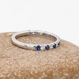 Stackable Rings-Ceylon Sapphire & Diamond Stackable Band in Solid 14k White Gold || Round 1.8mm || Straight band || Earth Mined || Customizable - NNJGemstones