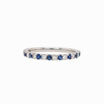 Stackable Rings-Ceylon Sapphire & Diamond Stackable Band in Solid 14k White Gold || Round 1.8mm || Straight band || Earth Mined || Customizable - NNJGemstones