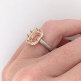 Engagement Rings-Statement Ring Setting W Earth Mined Diamond Halo and Textured Shank in 14K Solid Gold | Emerald Cut | Engagement Ring | Customizable - NNJGemstones