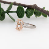 Engagement Rings-Statement Ring Setting W Earth Mined Diamond Halo and Textured Shank in 14K Solid Gold | Emerald Cut | Engagement Ring | Customizable - NNJGemstones