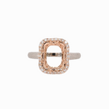 Statement Ring Setting W Earth Mined Diamond Halo and Textured Shank in 14K Solid Gold | Emerald Cut