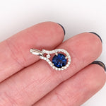 Pendants-AAA Blue Sapphire Pendant in Solid 14K Gold with Diamond Accents | Round 6mm | September Birthstone | Blue Gemstone - NNJGemstones