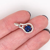 Pendants-AAA Blue Sapphire Pendant in Solid 14K Gold with Diamond Accents | Round 6mm | September Birthstone | Blue Gemstone - NNJGemstones