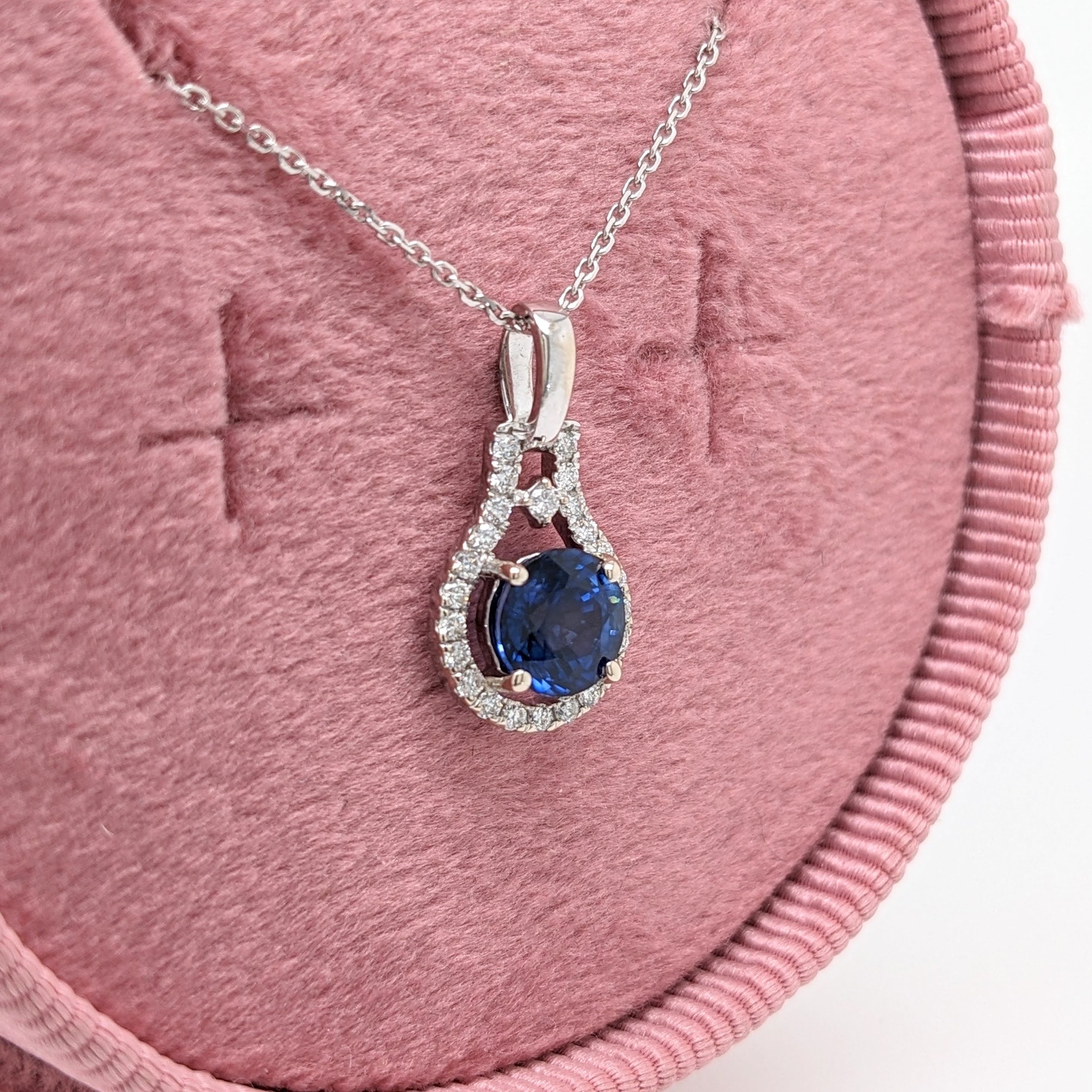 Pendants-AAA Blue Sapphire Pendant in Solid 14K Gold with Diamond Accents | Round 6mm | September Birthstone | Blue Gemstone - NNJGemstones