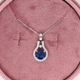 Pendants-AAA Blue Sapphire Pendant in Solid 14K Gold with Diamond Accents | Round 6mm | September Birthstone | Blue Gemstone - NNJGemstones