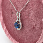 Pendants-AAA Blue Sapphire Pendant in Solid 14K Gold with Diamond Accents | Round 6mm | September Birthstone | Blue Gemstone - NNJGemstones