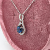 Pendants-AAA Blue Sapphire Pendant in Solid 14K Gold with Diamond Accents | Round 6mm | September Birthstone | Blue Gemstone - NNJGemstones