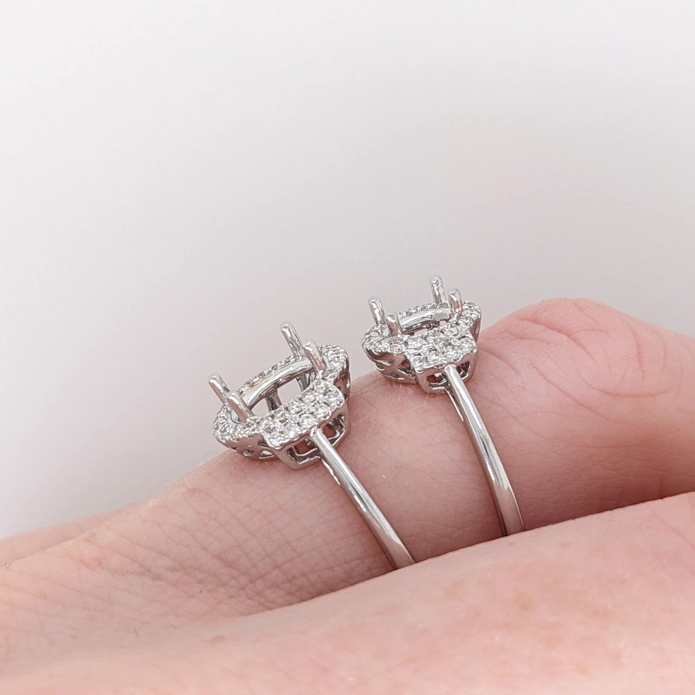 Statement Rings-Statement Ring Setting W Natural Diamond Halo in 14K Solid Gold | Oval Shape 5x3 6x4 7x5 8x6 9x7 | Engagement Ring | Customizable - NNJGemstones