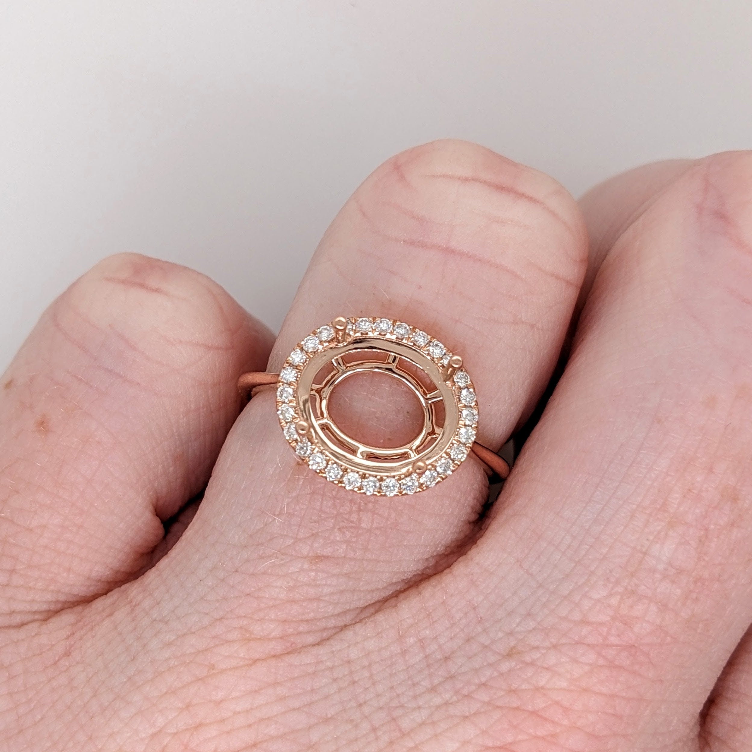 Statement Rings-Lovely East West Oval Ring Semi Mount with a Halo of Natural Diamond Accents in Solid 14k Gold | Oval Shape | Customizable - NNJGemstones