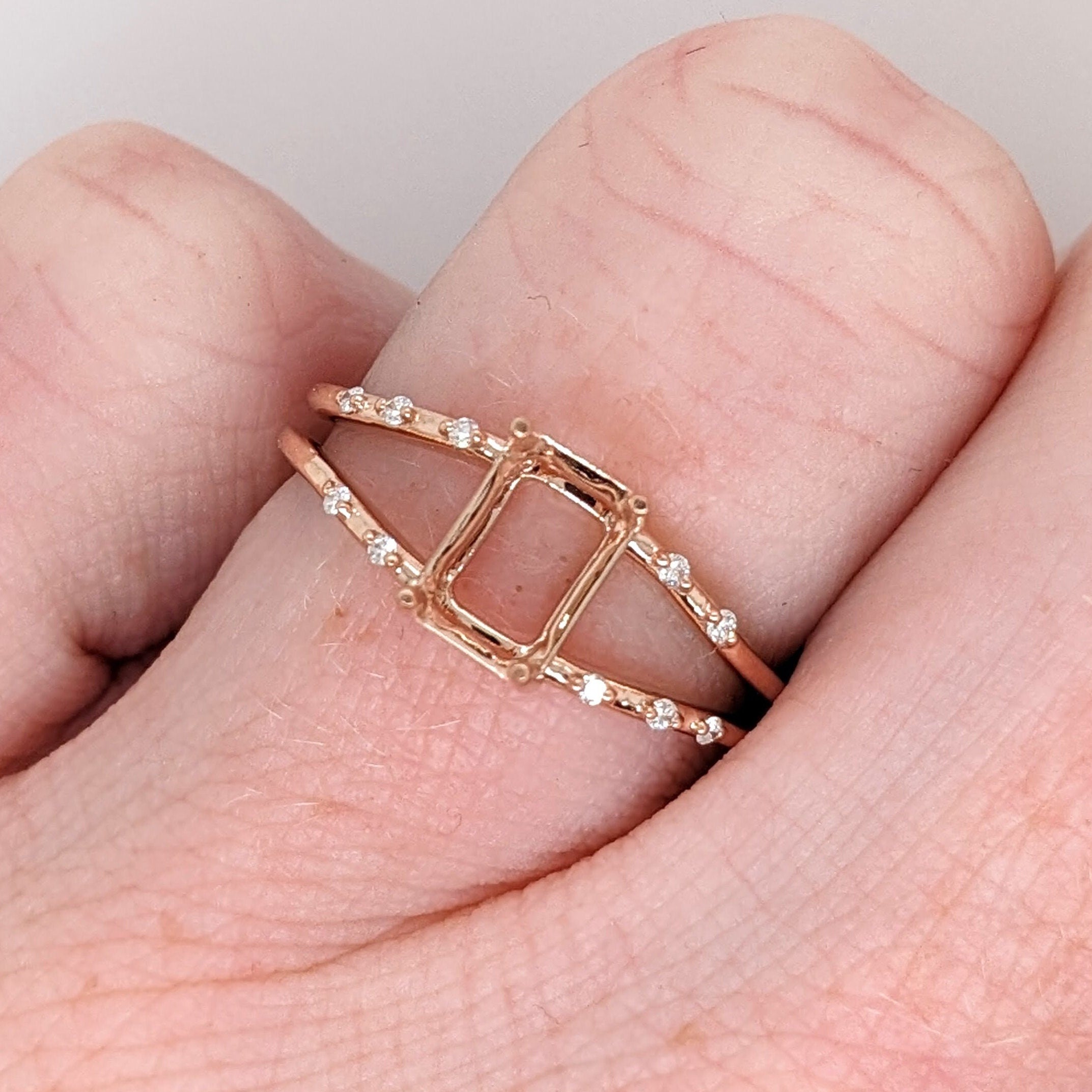 Statement Rings-Art Deco Style Ring Semi Mount in Solid 14K Gold with a Diamond Accents | Split Shank | Emerald Cut Standard Sizes | Ring Setting | Custom - NNJGemstones