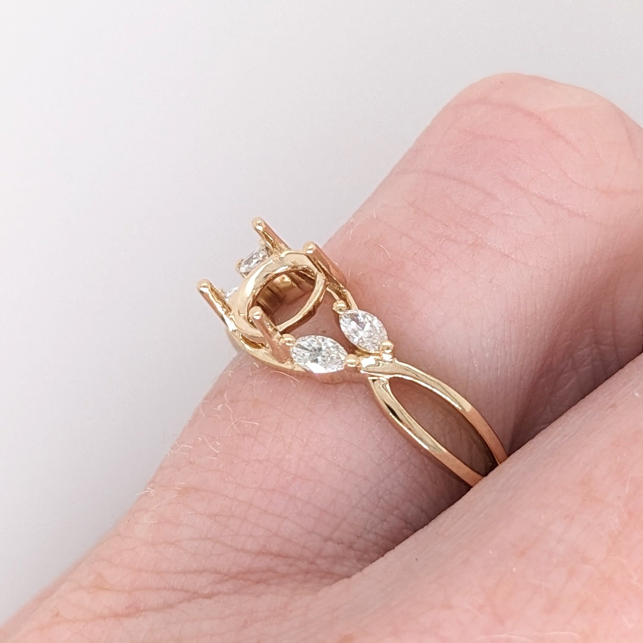 Statement Rings-Celtic Style Ring Setting in 14K Solid Gold W Marquise Earth Mined Diamond Accents | Round Setting 5mm 6mm 7mm | Split Shank | Customizable - NNJGemstones