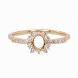 Compass Prong Semi Mount Ring with Unique Diamond Accents in 14K Solid White, Yellow or Rose Gold | Oval Shape