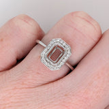 Statement Rings-Classic Bezel Semi Mount w Natural Diamond Halo in Solid 14K Gold | Emerald Cut 6x4mm 7x5mm 8x6mm | Radiant Cut Ring Blank | Customizable | - NNJGemstones