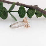 Engagement Rings-Statement Ring Setting W Earth Mined Diamond Halo and Textured Shank in 14K Solid Gold | Emerald Cut | Engagement Ring | Customizable - NNJGemstones