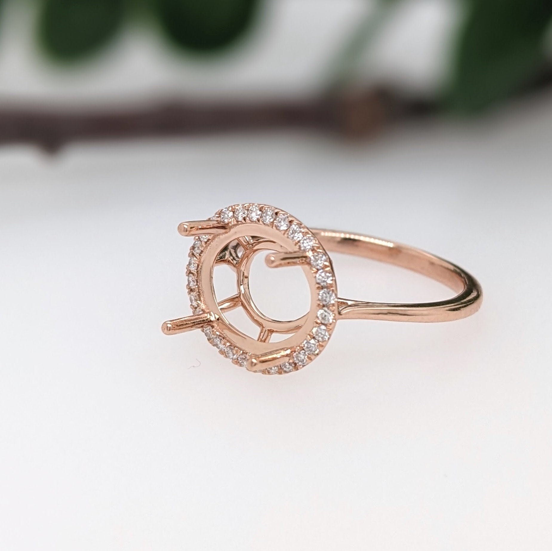 Statement Rings-Lovely East West Oval Ring Semi Mount with a Halo of Natural Diamond Accents in Solid 14k Gold | Oval Shape | Customizable - NNJGemstones