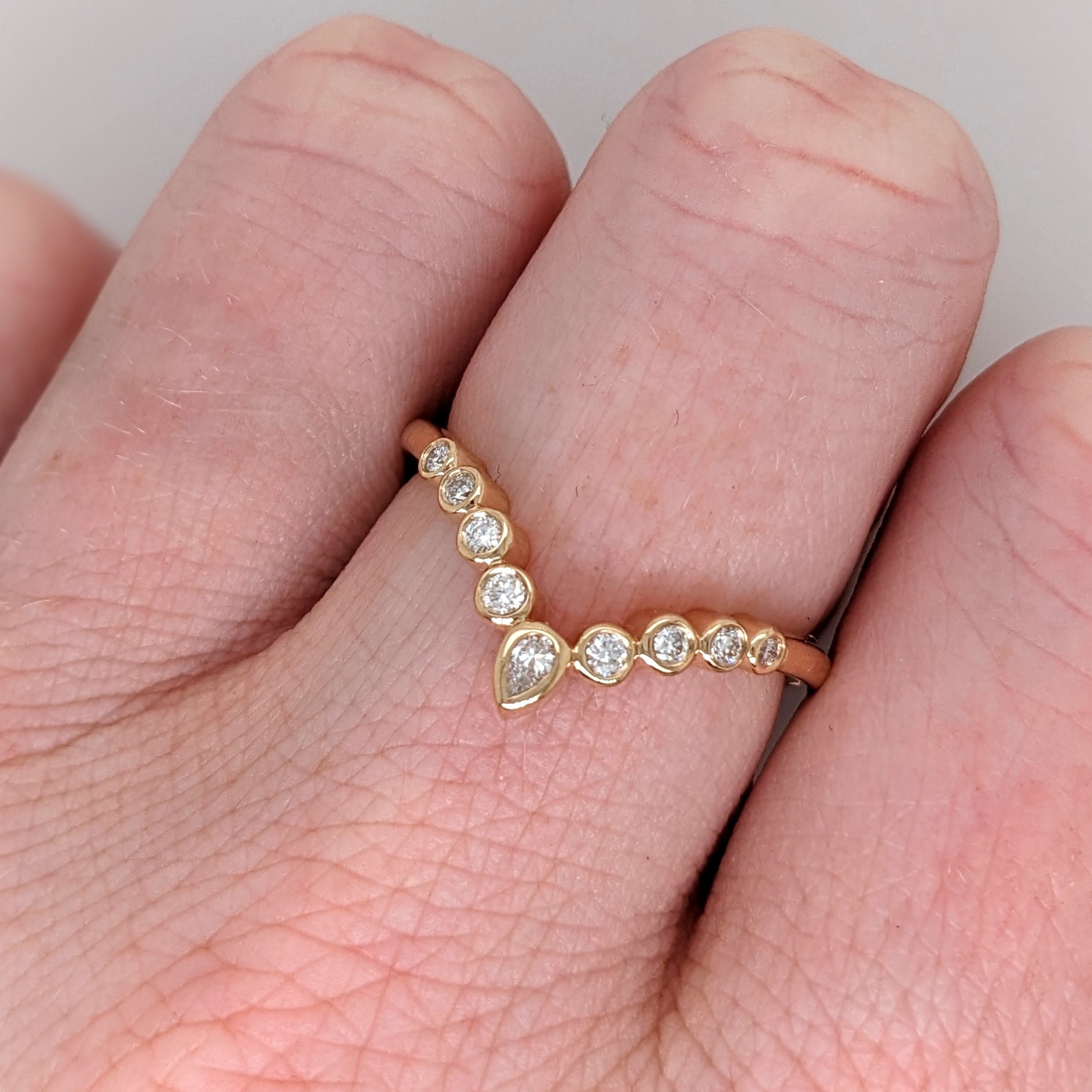 Bands-Beautiful Shadow Band w Bezel Set Natural Diamonds in Solid 14k Gold | Round Diamonds | Unique Wedding Band | Crown | Stackable | Sizable - NNJGemstones