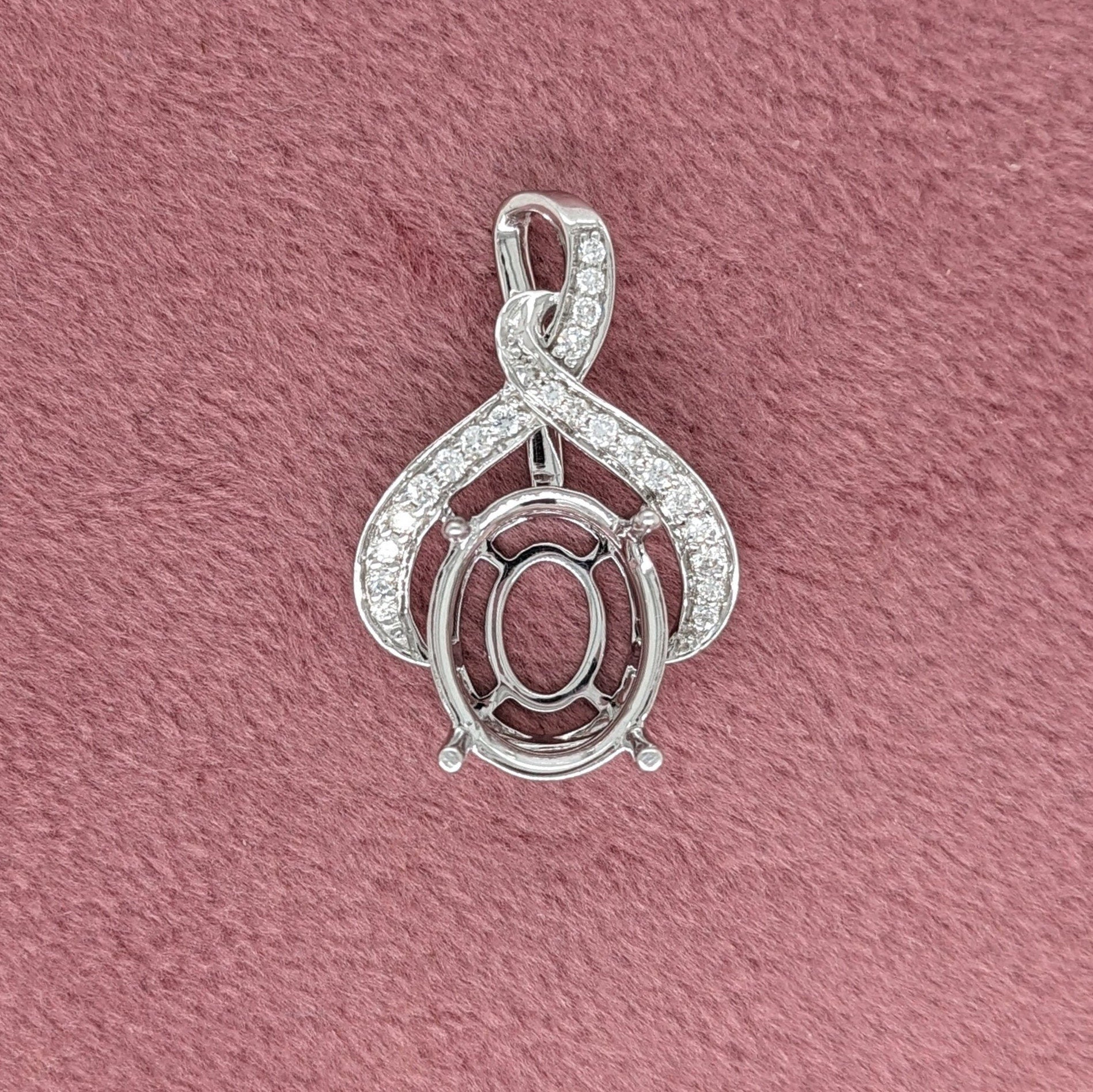 Pendants-Ribbon Design Pendant Semi Mount in Solid 14K Gold | Oval Shape Standard Sizes | Gemstone Necklace | Customizable Jewelry - NNJGemstones