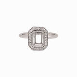 Bezel Ring Setting with a Natural Diamond Halo in Solid 14K Gold | Emerald Cut | Customizable