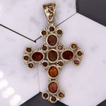 Pendants-Beautiful Baltic Amber Cross Pendant in Solid Silver || 67x54mm || Previously Loved || Orange-Red Gemstone || November Birthstone || - NNJGemstones