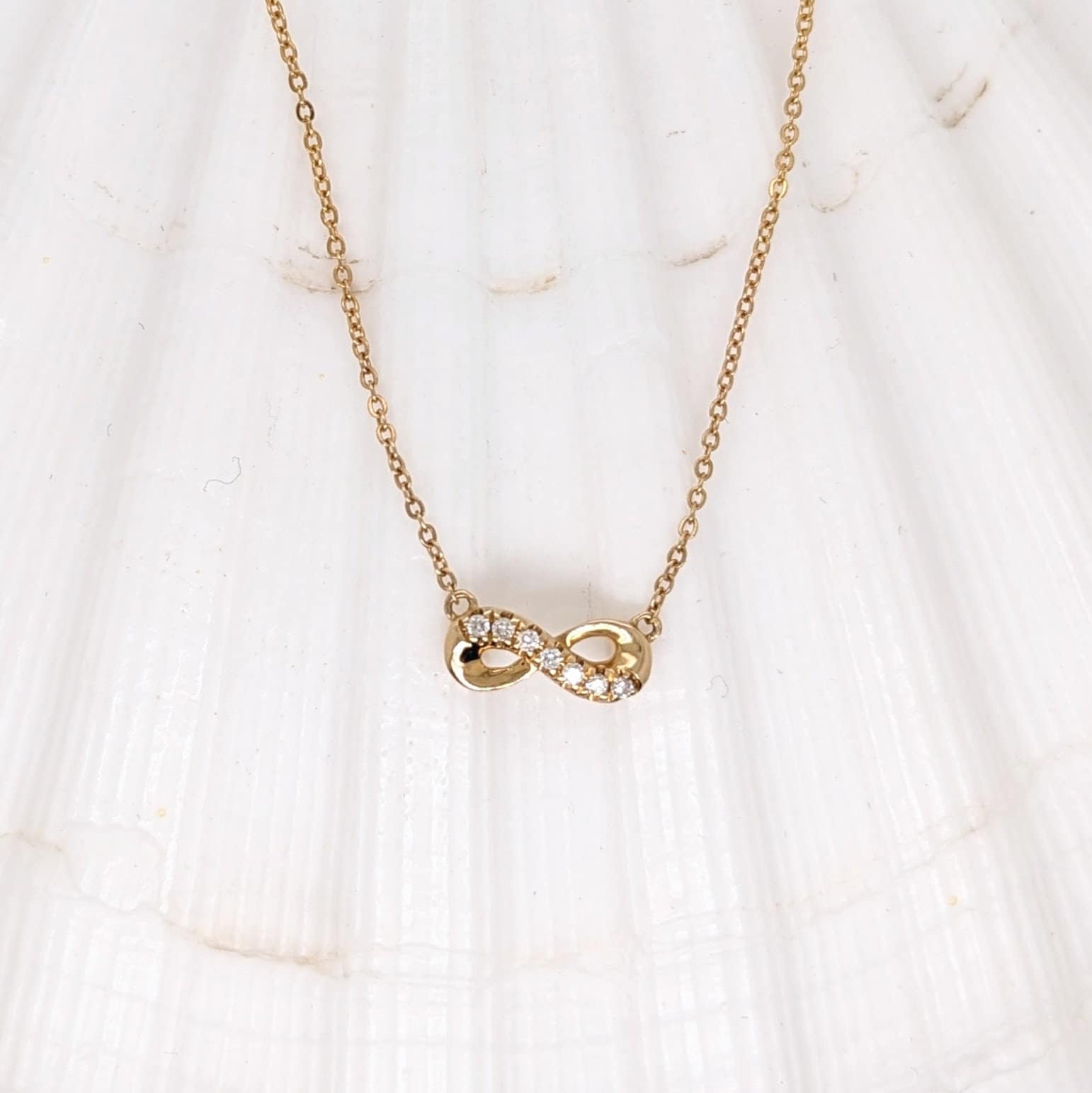 Chains-Cute Infinity Sign Pendant in Solid 14k White and Yellow Gold with Natural Diamonds || Dainty Gold Necklace || Chain || Customizable || - NNJGemstones