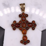 Pendants-Beautiful Baltic Amber Cross Pendant in Solid Silver || 67x54mm || Previously Loved || Orange-Red Gemstone || November Birthstone || - NNJGemstones