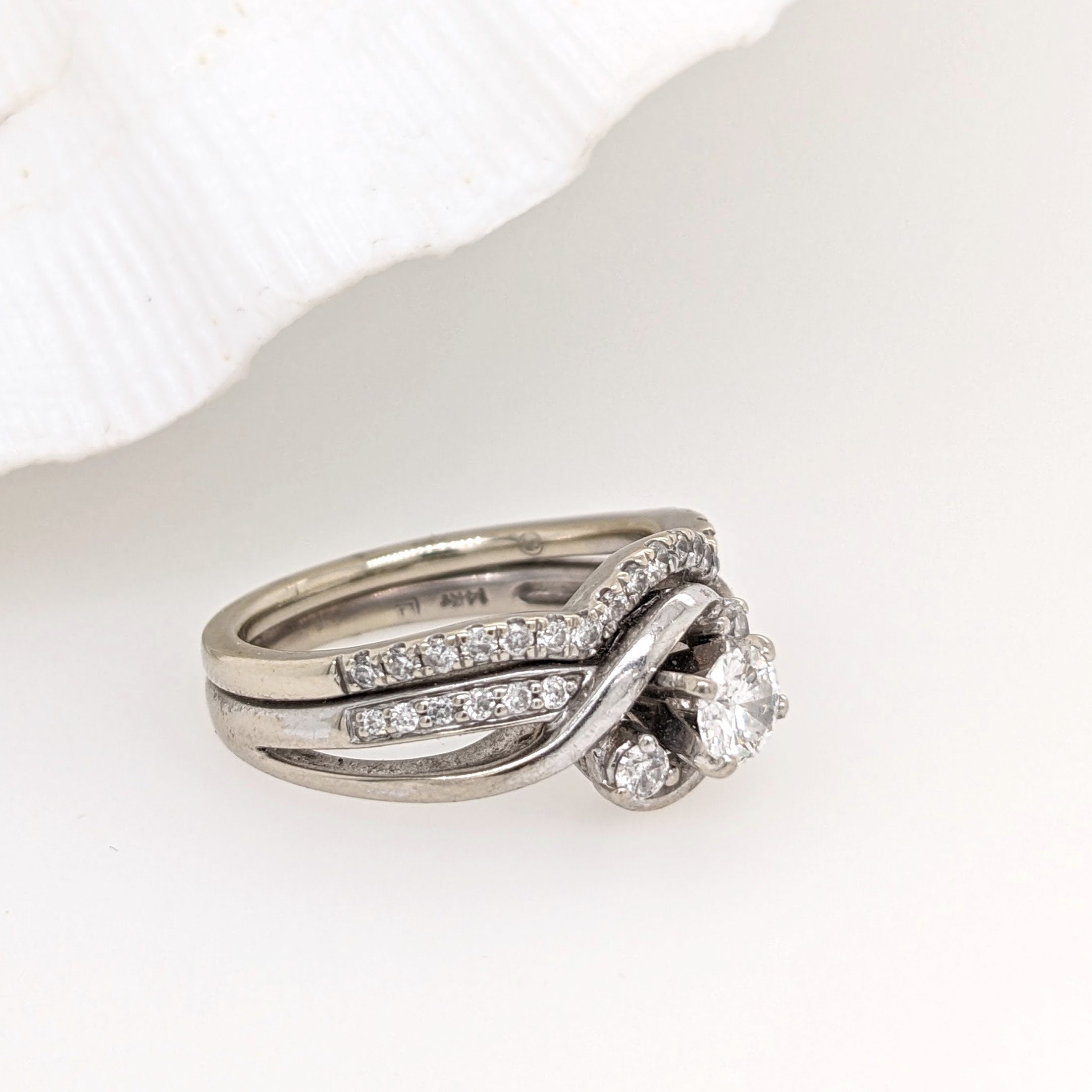 Statement Rings-Stunning Diamond Wedding Ring and Band Set in Solid 14k White Gold w Natural Diamonds || April Birthstone || Previously Loved || - NNJGemstones