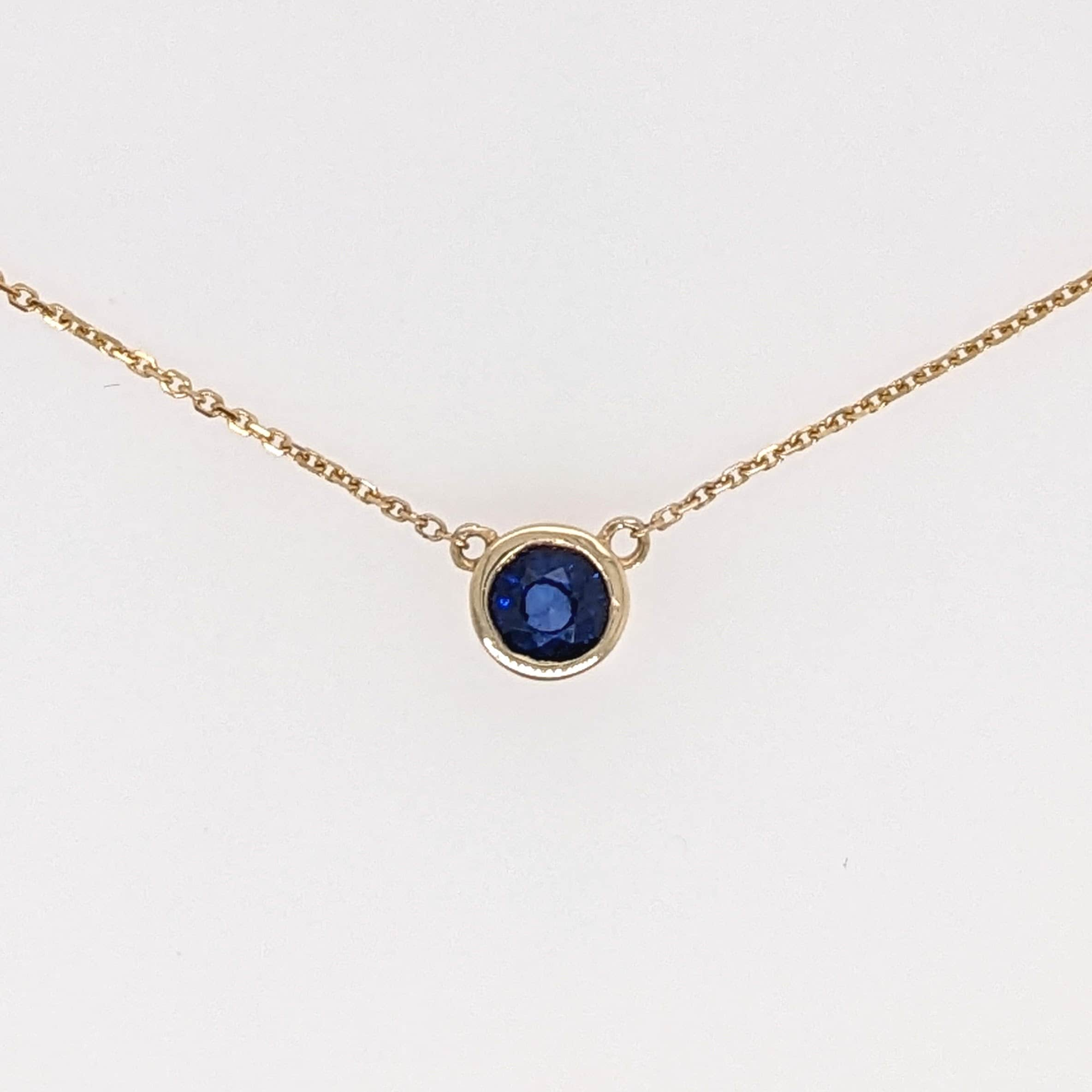 Pendants-Solitaire Natural Sapphire Necklace in Solid 14k Yellow Gold | Round Cut 6mm | Bezel Set | September Birthstone | Minimalist | - NNJGemstones