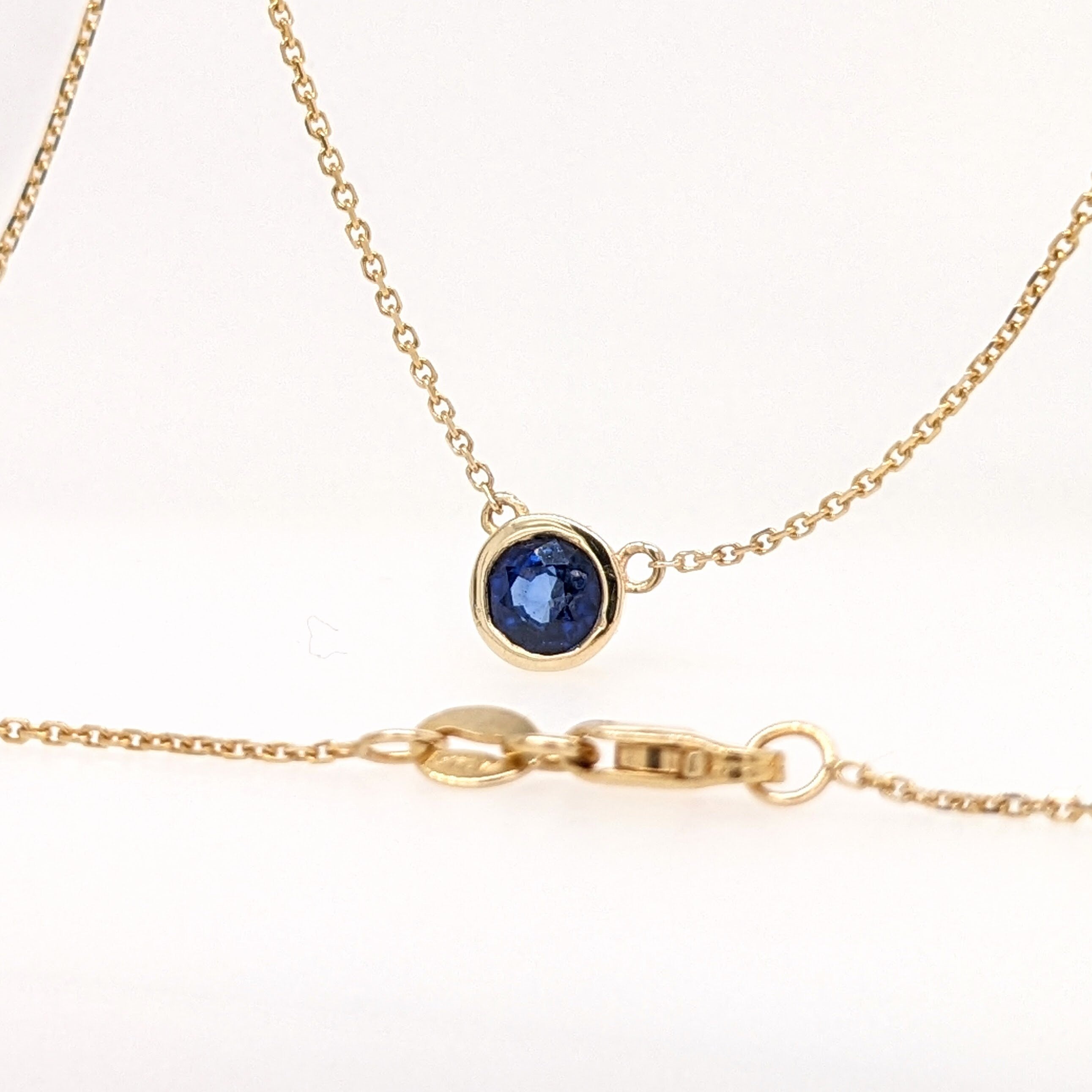 Pendants-Solitaire Natural Sapphire Necklace in Solid 14k Yellow Gold | Round Cut 6mm | Bezel Set | September Birthstone | Minimalist | - NNJGemstones