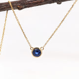 Pendants-Solitaire Natural Sapphire Necklace in Solid 14k Yellow Gold | Round Cut 6mm | Bezel Set | September Birthstone | Minimalist | - NNJGemstones