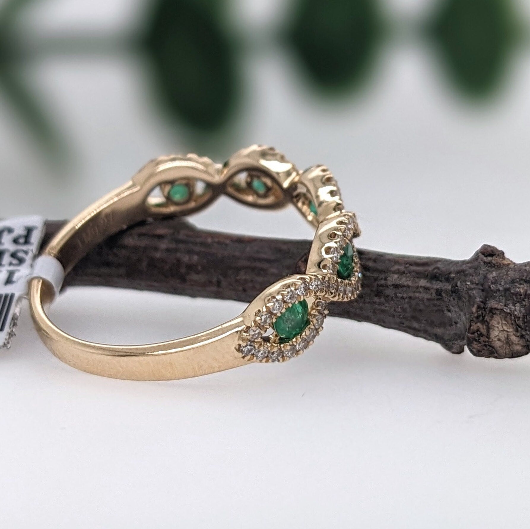 Stackable Rings-Unique Emerald Band in Solid 14k Gold with Natural Diamond Accents || Green Gemstone Ring || Stackable Ring || May Birthstone || - NNJGemstones