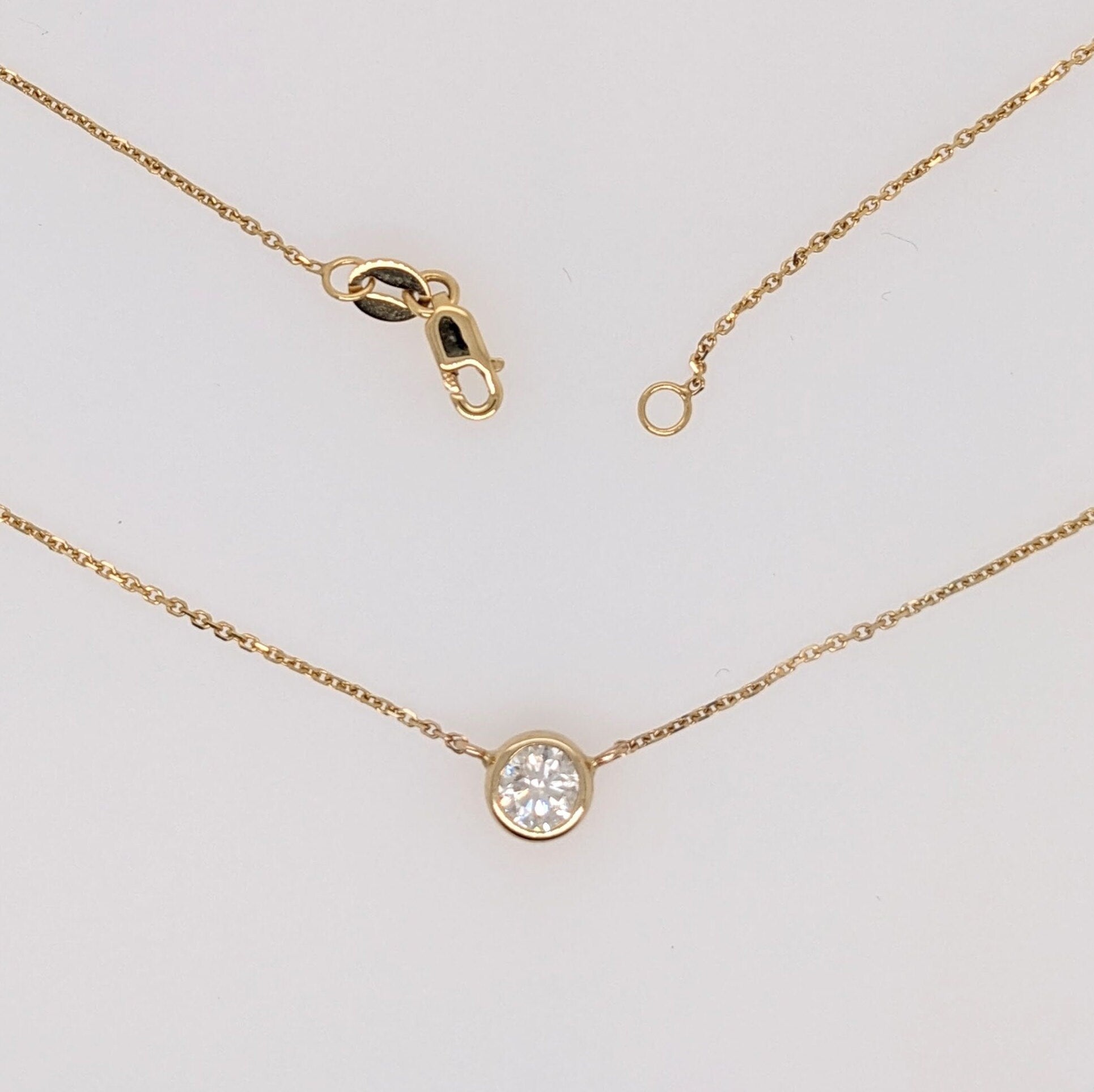 Pendants-Solitaire Natural Diamond Necklace in Solid 14K Gold || Round Cut 5mm || Bezel Set || April Birthstone || Minimalist || - NNJGemstones