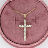 Natural Diamond Cross Pendant in Solid 14k Yellow Gold | Round Diamonds | Dainty Gold Necklace | Chain | Religious Jewelry