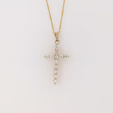 Natural Diamond Cross Pendant in Solid 14k Yellow Gold | Round Diamonds | Dainty Gold Necklace | Chain | Religious Jewelry