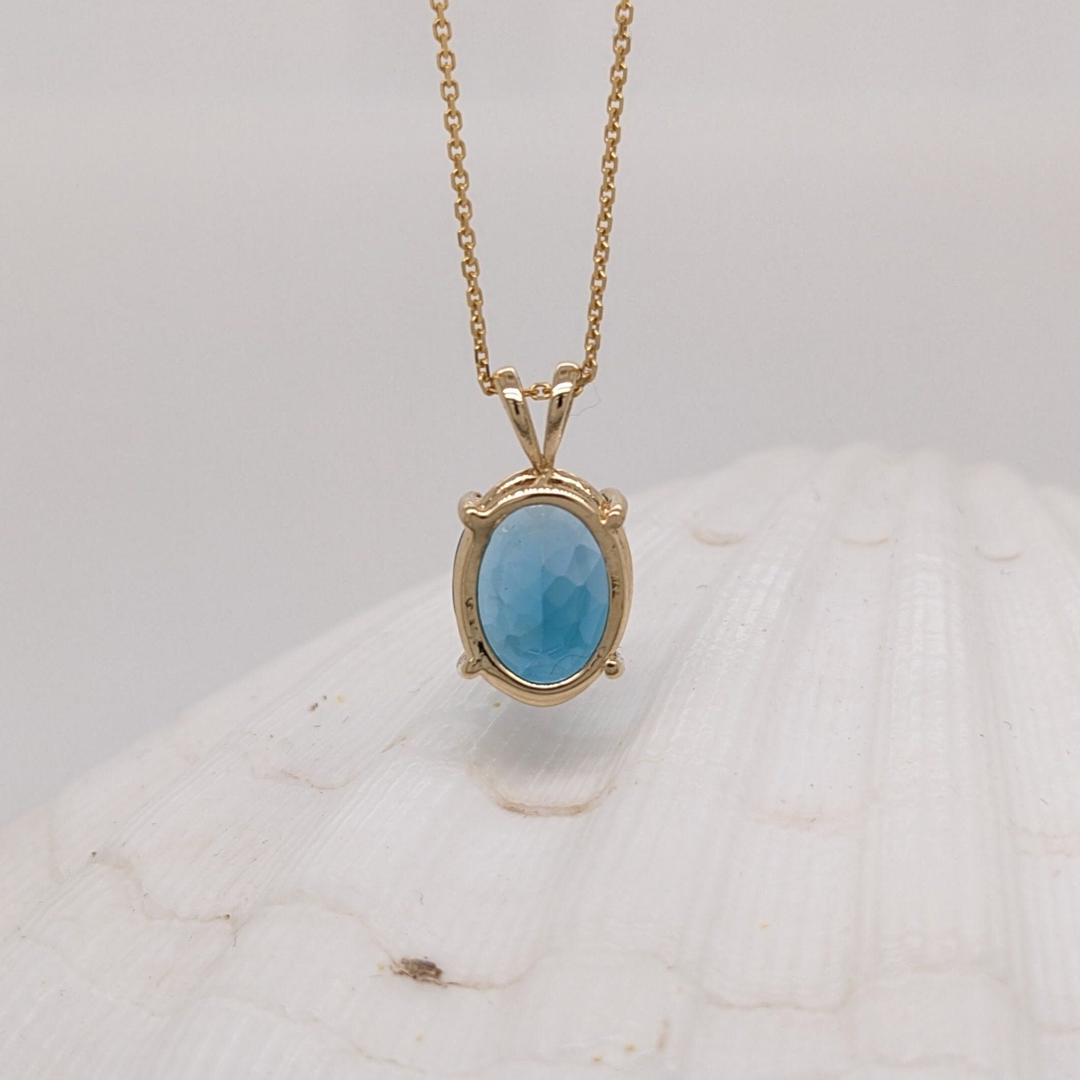 Pendants-Solitaire London Topaz Pendant in 14K White, Yellow or Rose Gold | Oval 10x8mm | Blue Gemstone | Daily Necklace | December Birthstone | - NNJGemstones