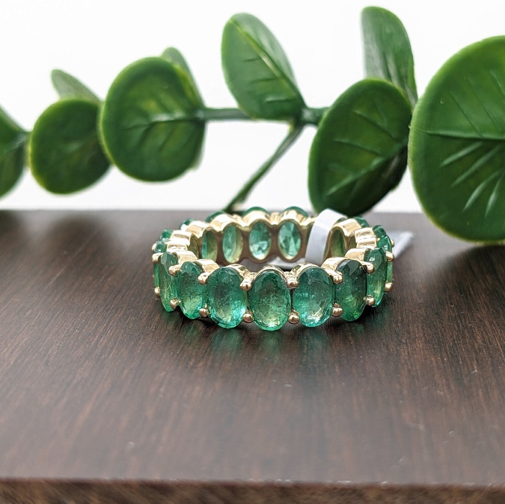 Stackable Rings-Natural Emerald Band in Solid 14k Yellow Gold|| Green Gemstone Ring || Stackable Ring || May Birthstone || Engagement Band || Customize || - NNJGemstones