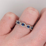 Stackable Rings-Pretty Sapphire Band in Solid 14k White Gold with Natural Diamond Accents || Blue Gemstone Ring || Stackable Ring || October Birthstone || - NNJGemstones