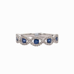 Stackable Rings-Pretty Sapphire Band in Solid 14k White Gold with Natural Diamond Accents || Blue Gemstone Ring || Stackable Ring || October Birthstone || - NNJGemstones