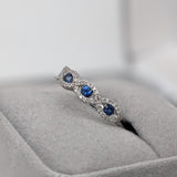 Stackable Rings-Pretty Sapphire Band in Solid 14k White Gold with Natural Diamond Accents || Blue Gemstone Ring || Stackable Ring || October Birthstone || - NNJGemstones