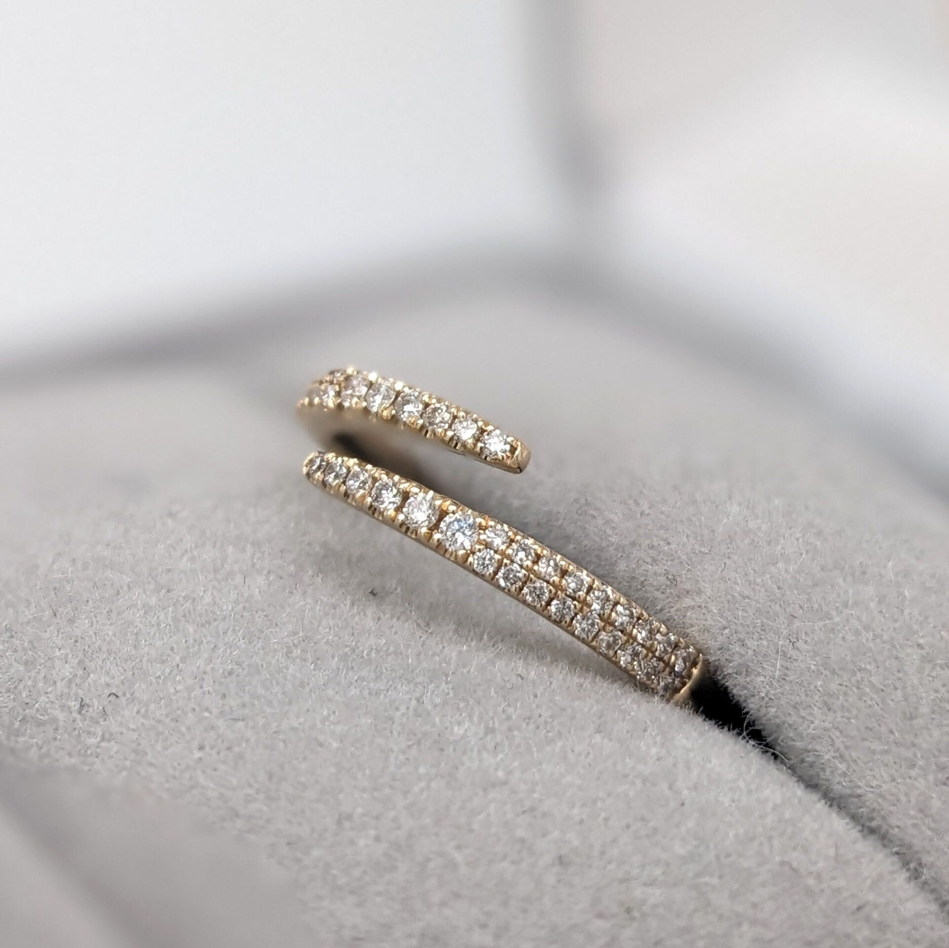 Stackable Rings-Minimalistic Wrapped Open Band in Solid 14k Yellow Gold || Round Diamonds || Wedding Band || Natural Diamonds || Stackable || - NNJGemstones