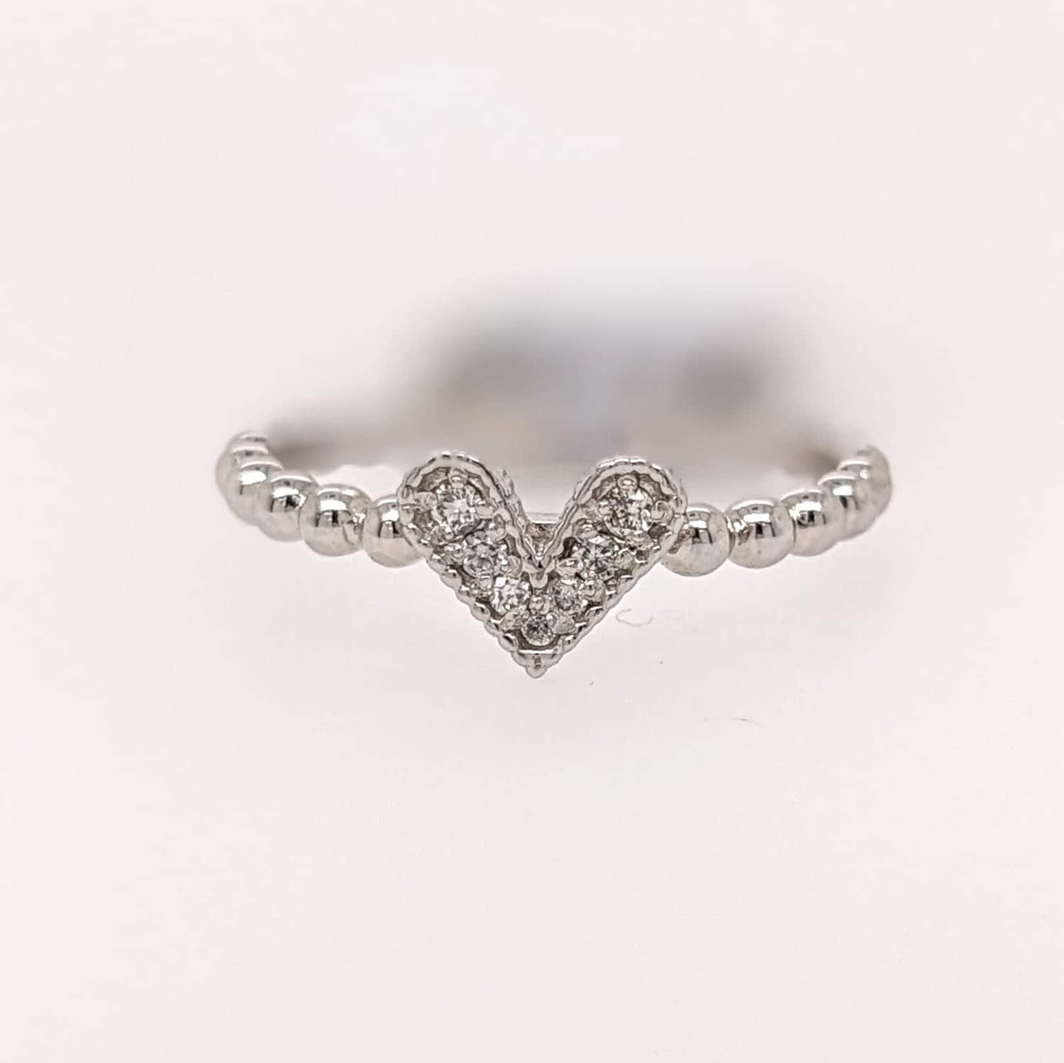 Stackable Rings-Heart Shaped Diamond Ball Band Ring | Solid 14k White Gold | Round Diamonds | Valentines Day - NNJGemstones