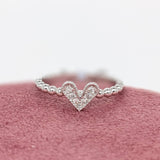 Stackable Rings-Heart Shaped Diamond Ball Band Ring | Solid 14k White Gold | Round Diamonds | Valentines Day - NNJGemstones