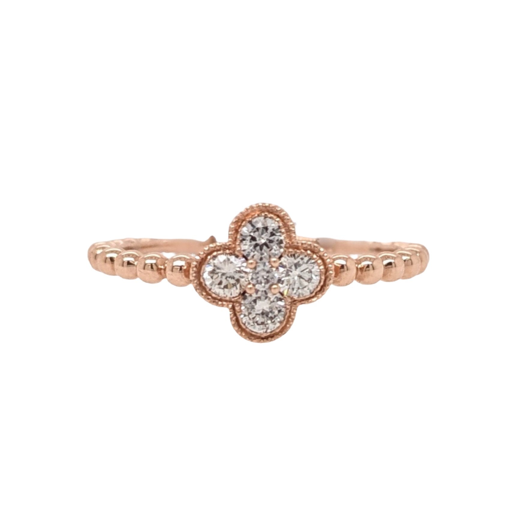 Stackable Rings-Clover Shaped Diamond Ball Band Ring in Solid 14k Rose Gold || Round Diamonds || Customizable || Natural Diamonds || Stackable || - NNJGemstones