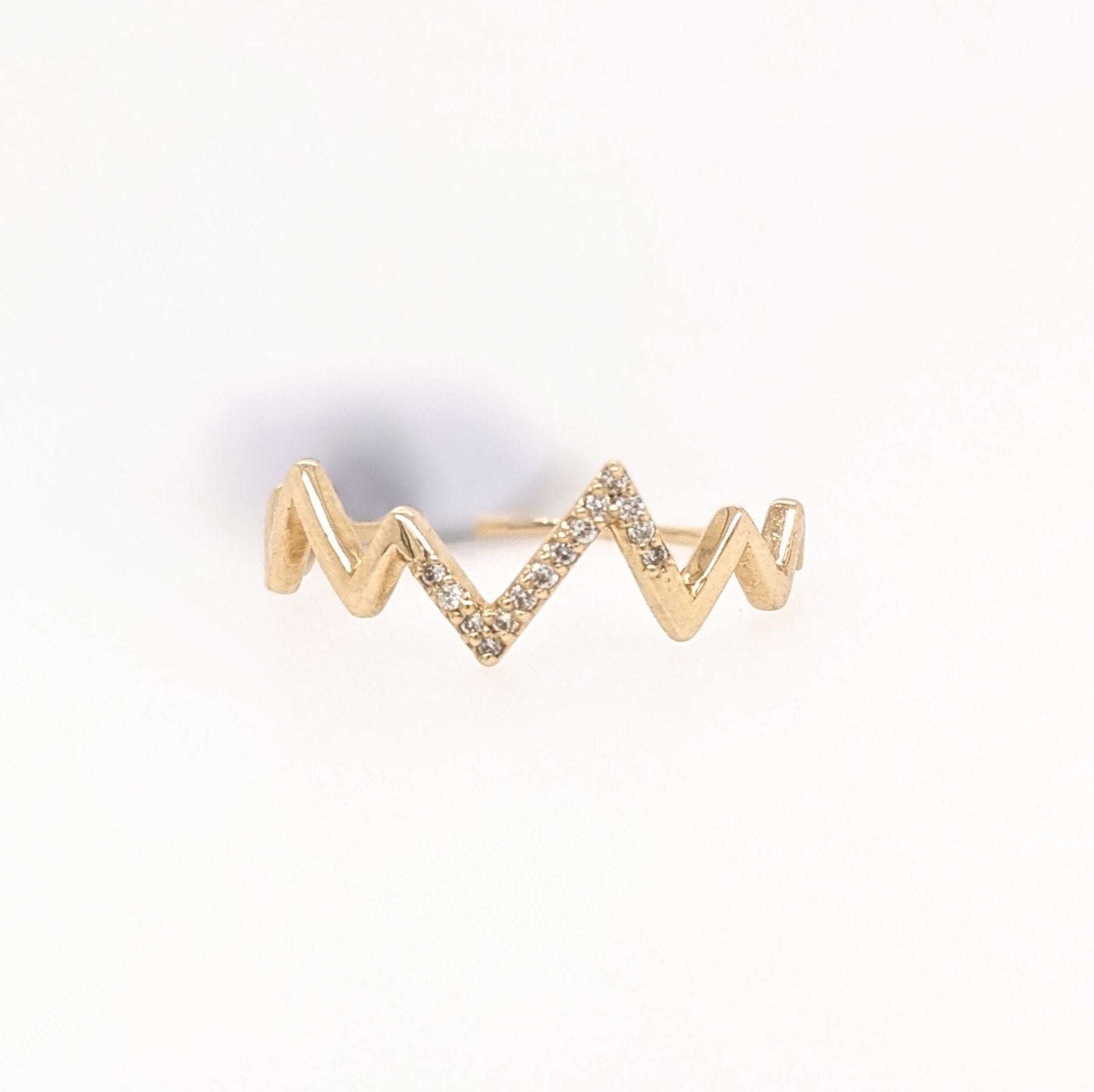 Stackable Rings-Freeform Stackable Ring Natural Diamond Accents in Solid 14k Yellow Gold || ZigZag || Round Diamonds || Customizable || Natural Diamonds || - NNJGemstones