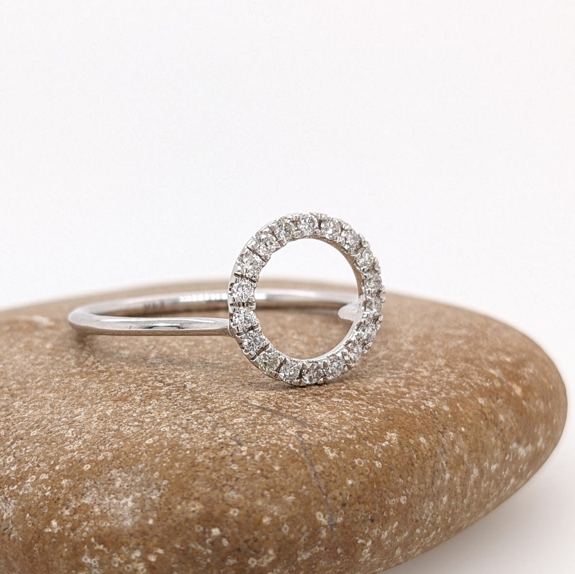 Stackable Rings-Simplistic Open Circle Band w Natural Diamond Accents in Solid 14k White Gold || Wedding Band || Stackable || Minimalistic || - NNJGemstones