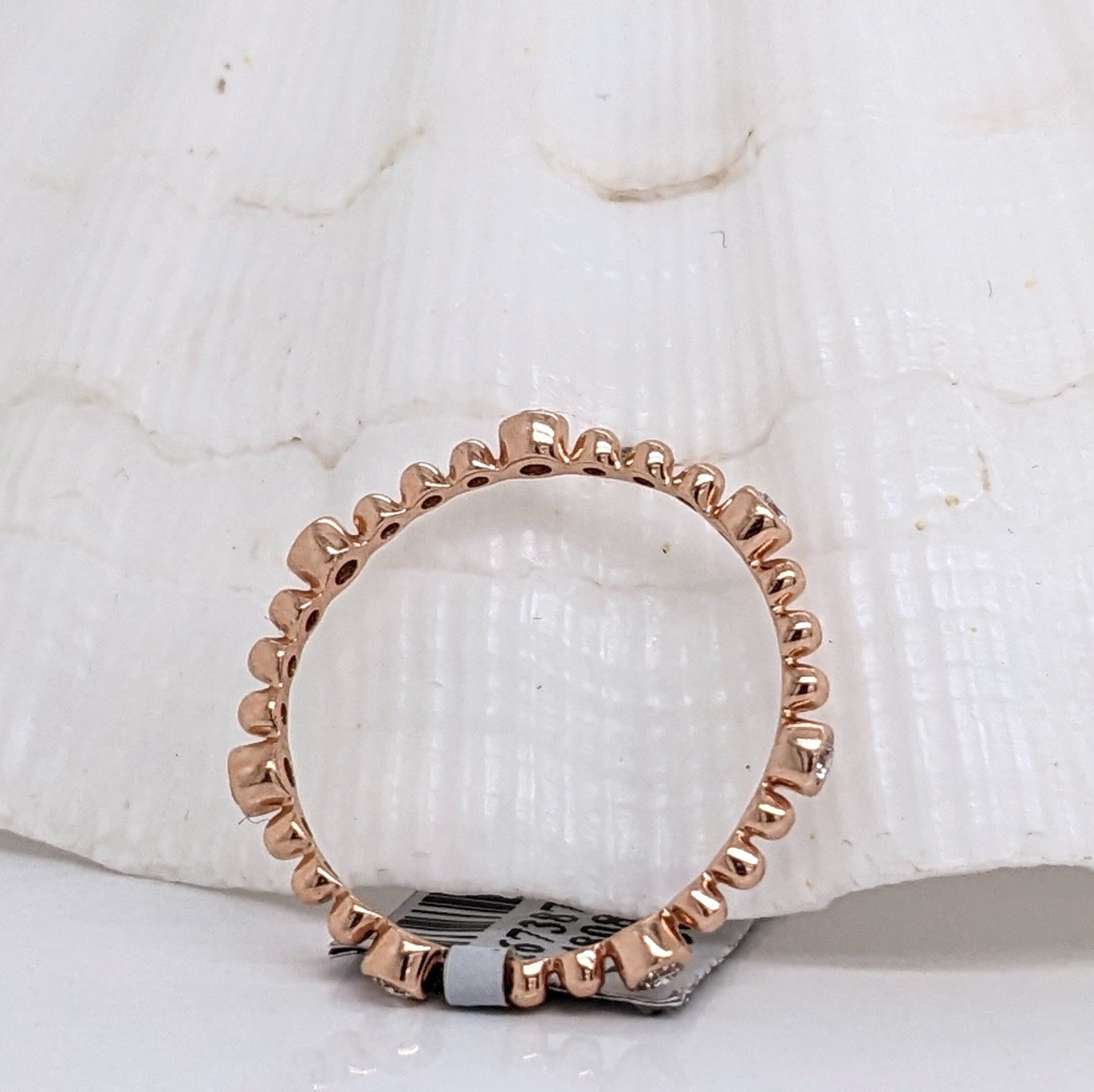 Stackable Rings-Minimalistic Ball Band w Natural Diamond Accents in Solid 14k Rose Gold || Ball Band || Round Diamonds || Customizable || Stackable || - NNJGemstones