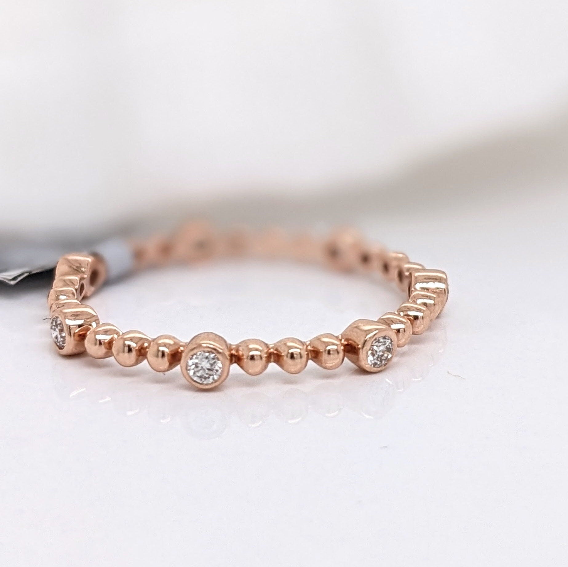 Stackable Rings-Minimalistic Ball Band w Natural Diamond Accents in Solid 14k Rose Gold || Ball Band || Round Diamonds || Customizable || Stackable || - NNJGemstones