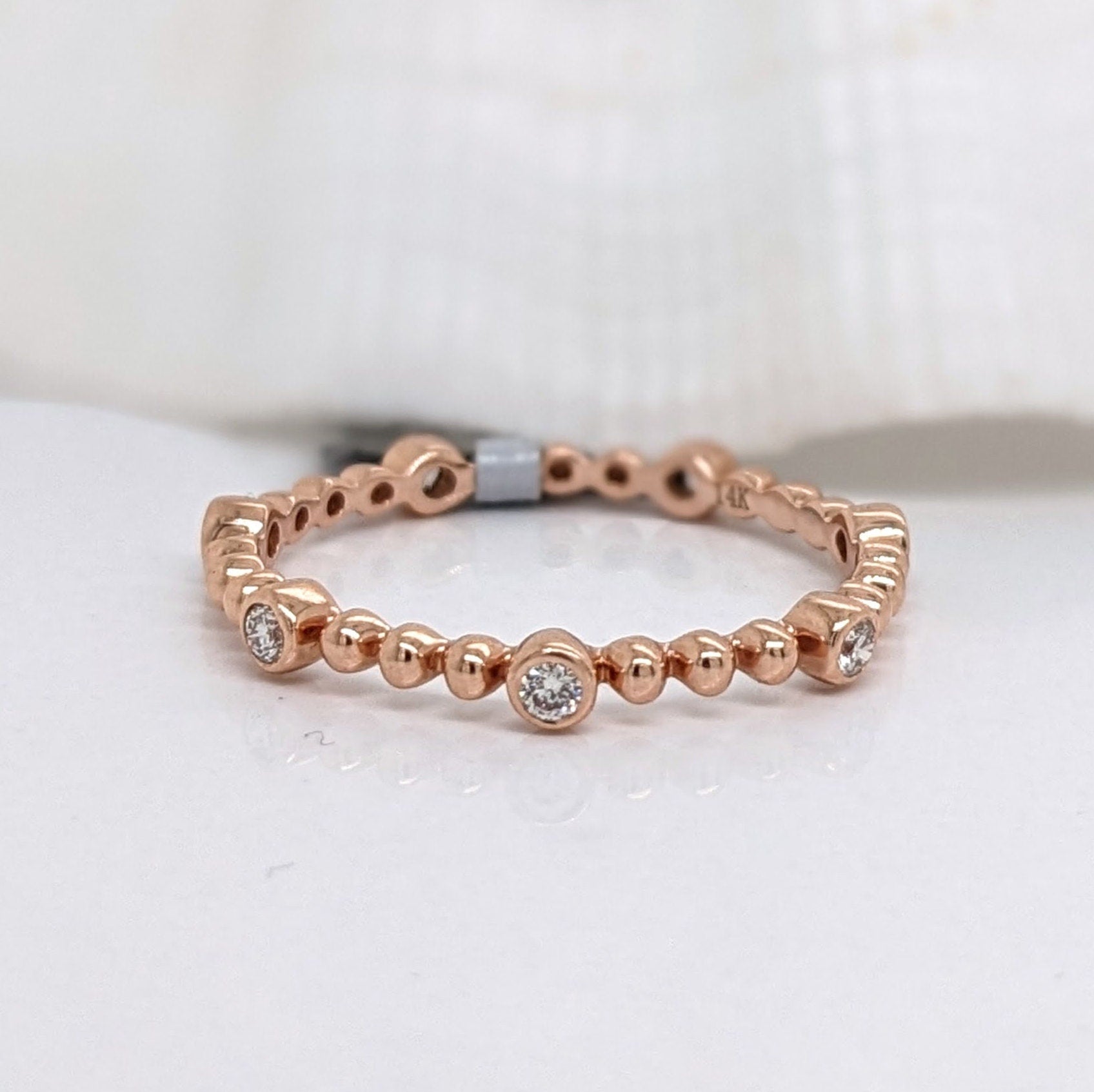 Stackable Rings-Minimalistic Ball Band w Natural Diamond Accents in Solid 14k Rose Gold || Ball Band || Round Diamonds || Customizable || Stackable || - NNJGemstones