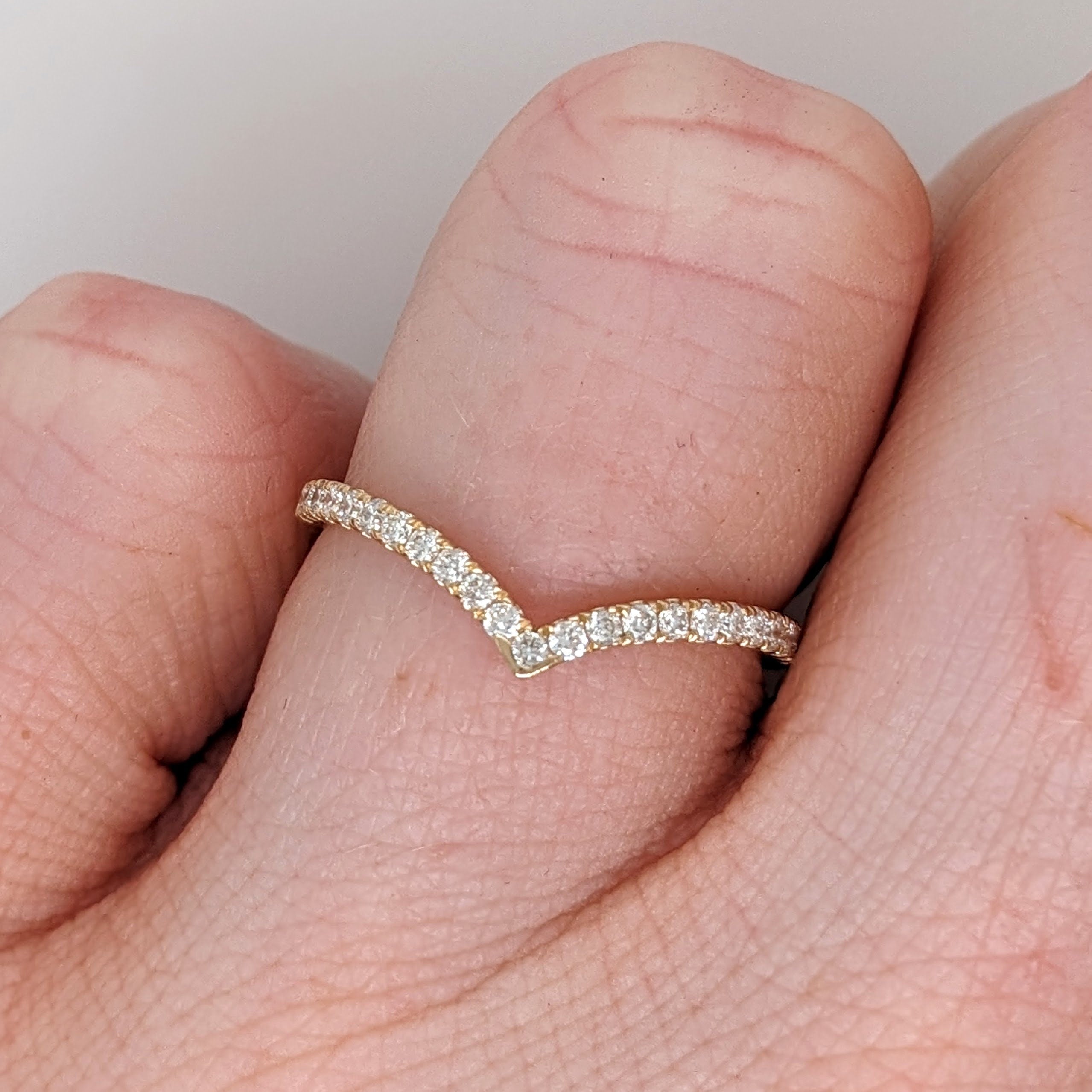 Stackable Rings-Curved Shadow Band w Natural Diamond Accents in Solid 14k Yellow Gold | Customizable | Wedding Band | Stackable | Classic - NNJGemstones