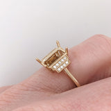 Statement Rings-Statement Ring Setting W Round Earth Mined Diamond Accents and Milgrain Details in 14K Solid Gold | Emerald Cut 10x5.5mm | Customizable - NNJGemstones