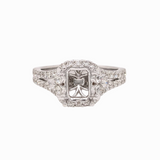 Stunning Engagement Ring Setting in 14K Solid Gold with Earth Mined Diamond Halo | Emerald Cut